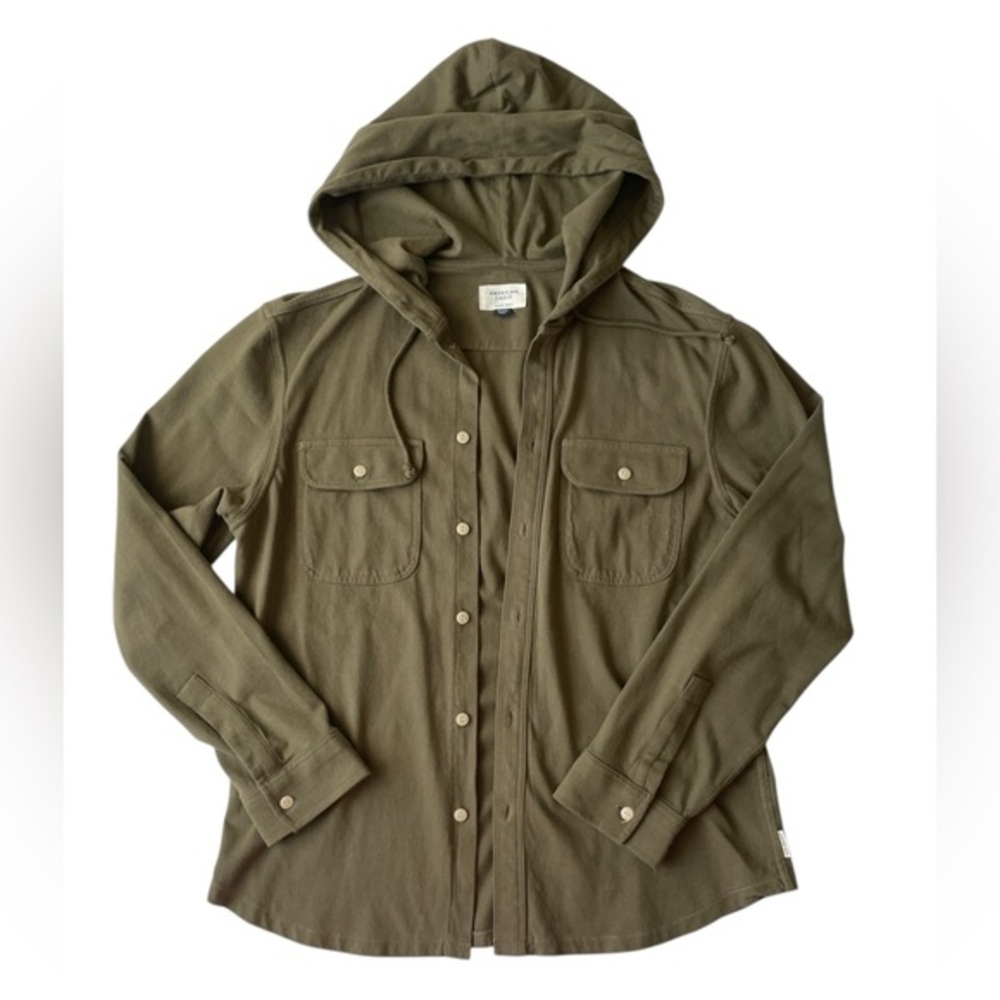 American Eagle Long Sleeve Hoodie Shirt Mens M Olive Green Button Up